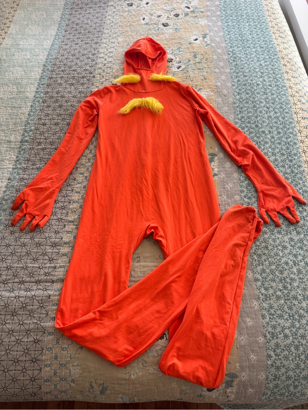 Dr. Seuss Bright Orange One-Piece Costume with Yellow Mustache